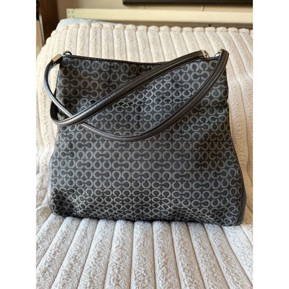 Coach Taylor Optic C‎ Signature Jacquard Leather Tote Bag Black Grey 26281